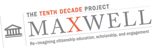 A banner advertising the Maxwell Tenth Decade Project