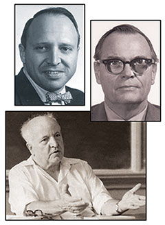 Fred Burke and Robert Crane's faculty profile photos and John Clarke Adams explaining a concept in class