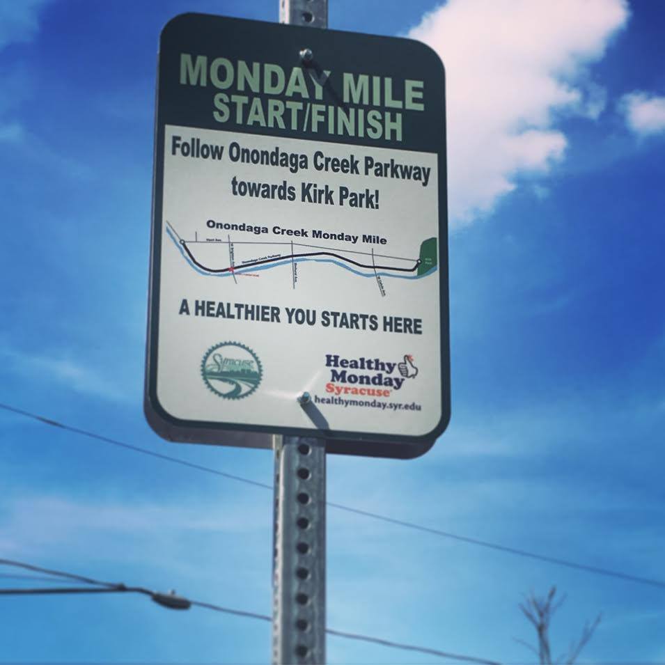 Monday Mile sign at Onondaga Creek Parkway