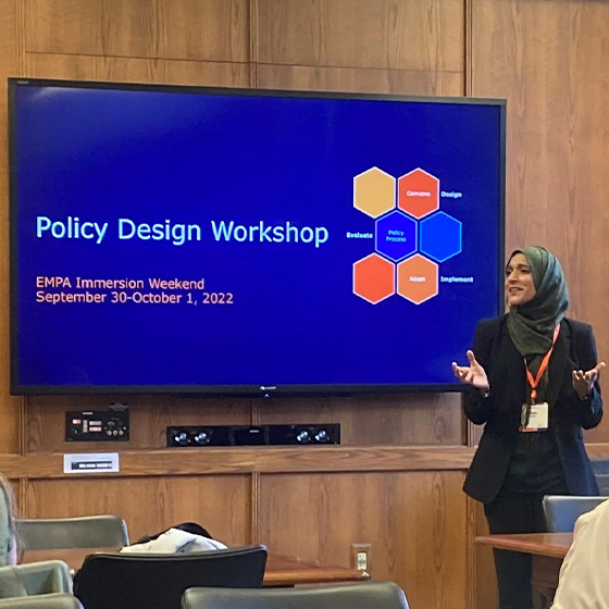 Professor Saba Siddiki presenting Policy Design Workshop