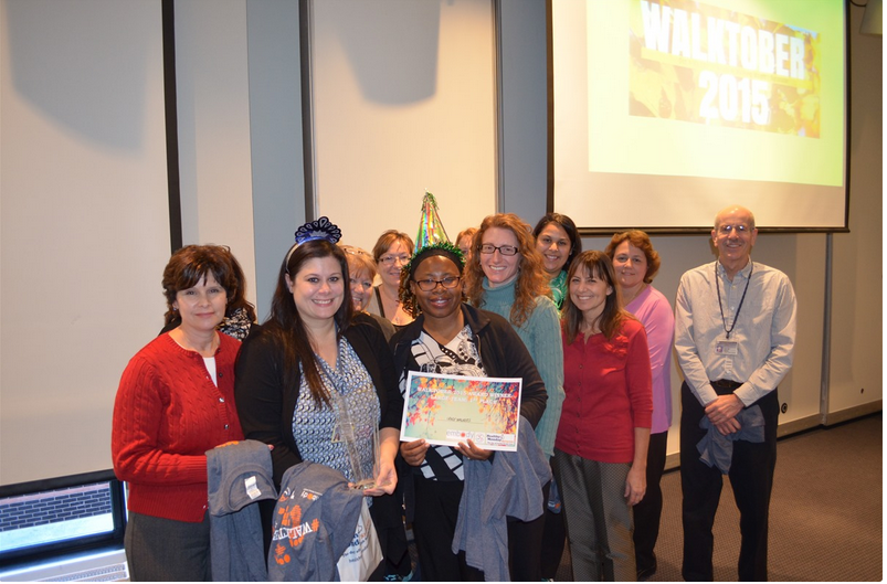 SUNY Upstate's winning Walktober team posing with prizes.