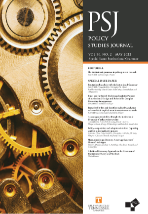 Policy Studies Journal cover image May 2022 special issue on Institutional Grammar