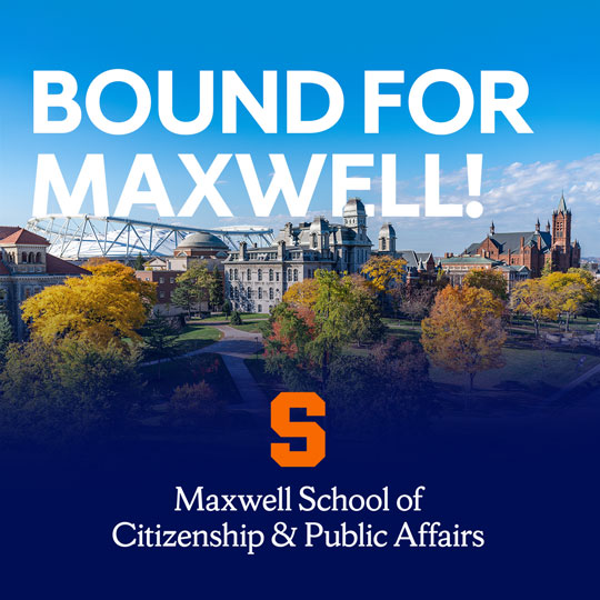 Maxwell admitted student digital swag for Instagram - campus shot with Maxwell logo