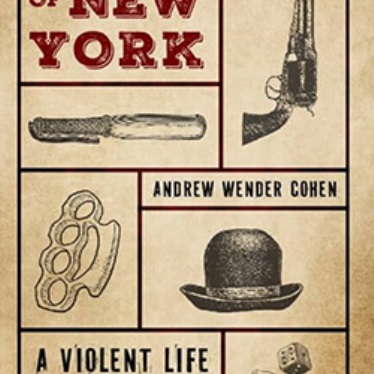 Book cover for "Gangster of New York" by Andrew Wender Cohen, with knife, revolver, and dice illustrations.
