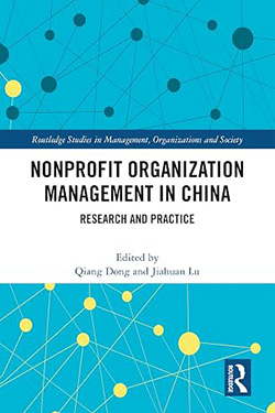 Cover of the book titled "Nonprofit Organization Management in China: Research and Practice," edited by Qiang Dong and Jiahuan Lu.