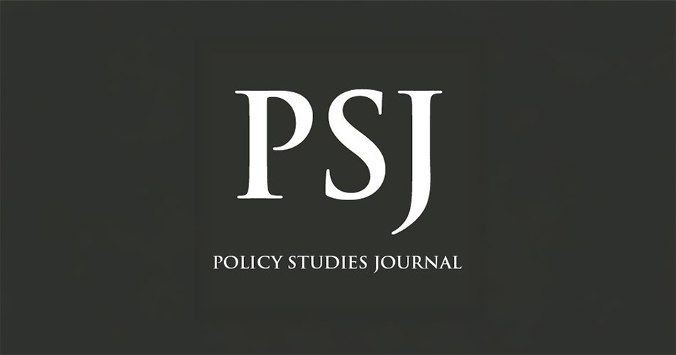 Logo displaying the letters "PSJ" with the text "Policy Studies Journal" beneath it on a dark background.