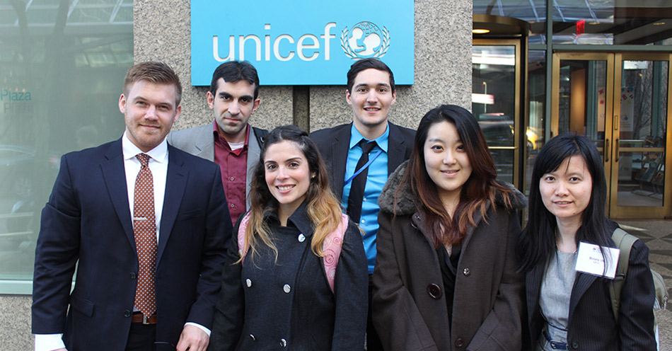 Students pictured outside of Unicef offices
