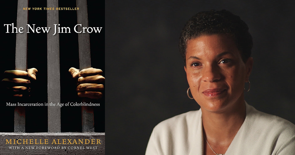 The New Jim Crow book cover and michelle alexander's headshot