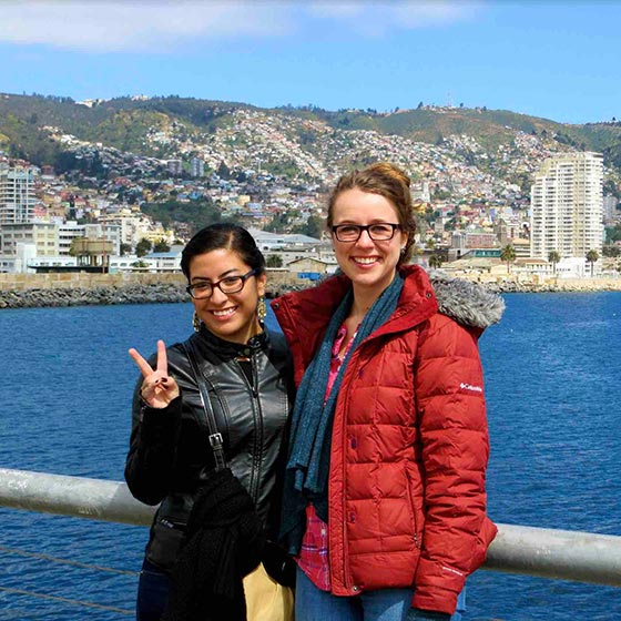SU students abroad by a waterside city
