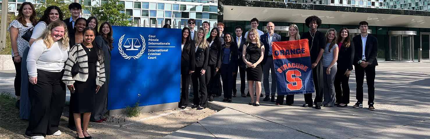 Group photo of students participating in the program shown at the International Criminal Court
