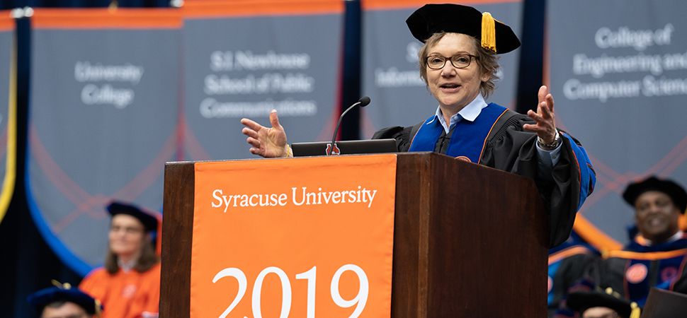 Mary Daly delivering the 2019 Commencement address