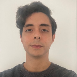 Portrait of a person with dark hair, wearing a gray shirt, against a plain white background.