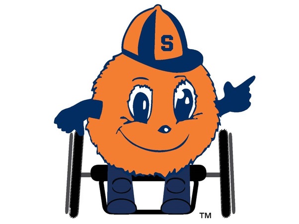 Otto the orange in a wheelchair