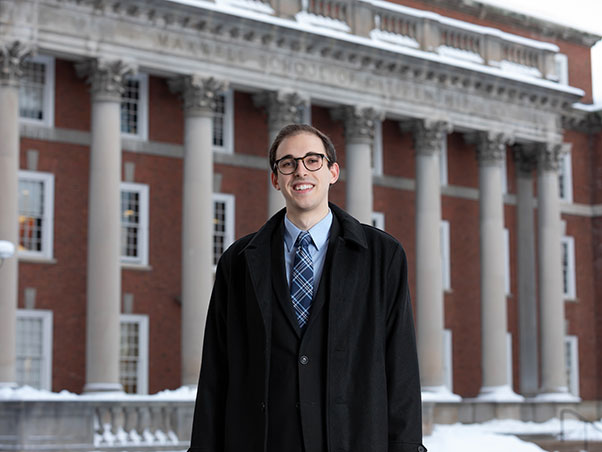 Kyle Rosenblum, '20 Policy Studies in front of Maxwell Hall